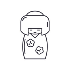 Kokeshi icon, linear isolated illustration, thin line vector, web design sign, outline concept symbol with editable stroke on white background.
