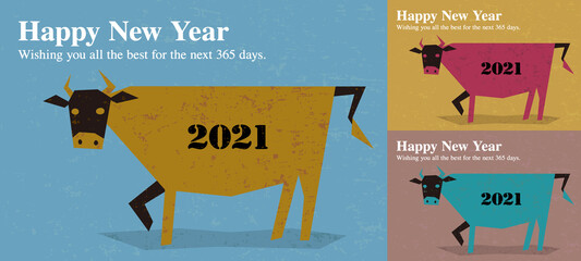 年賀状セット, 丑年, New years card, cow, 2021
