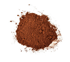 cocoa powder isolated on white background. Top view