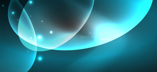 Neon ellipses abstract backgrounds. Shiny bright round shapes glowing in the dark. Vector futuristic illustrations for covers, banners, flyers and posters and other