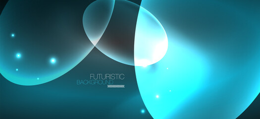 Neon ellipses abstract backgrounds. Shiny bright round shapes glowing in the dark. Vector futuristic illustrations for covers, banners, flyers and posters and other