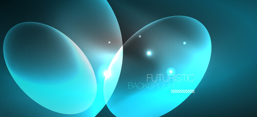 Neon ellipses abstract backgrounds. Shiny bright round shapes glowing in the dark. Vector futuristic illustrations for covers, banners, flyers and posters and other
