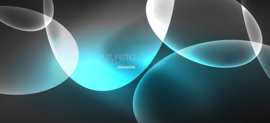 Neon ellipses abstract backgrounds. Shiny bright round shapes glowing in the dark. Vector futuristic illustrations for covers, banners, flyers and posters and other