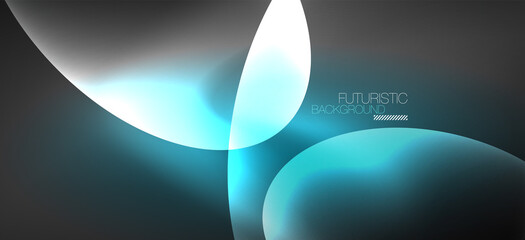Neon ellipses abstract backgrounds. Shiny bright round shapes glowing in the dark. Vector futuristic illustrations for covers, banners, flyers and posters and other