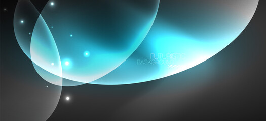 Neon ellipses abstract backgrounds. Shiny bright round shapes glowing in the dark. Vector futuristic illustrations for covers, banners, flyers and posters and other