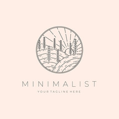 Minimalist Landscape Linear Logo Illustration Design, Outdoor Logo Design