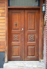 front view old wooden door.