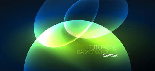 Neon ellipses abstract backgrounds. Shiny bright round shapes glowing in the dark. Vector futuristic illustrations for covers, banners, flyers and posters and other