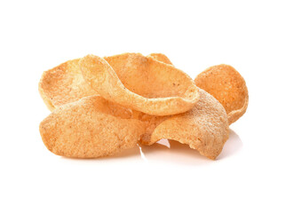 Shrimp rice crackers in thai food isolated on white background, cornflakes, crisp rice,Thai snack.
