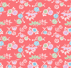 Japanese Flower Leaf Branch Vector Seamless Pattern