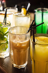 different kinds of cocktails in the bar