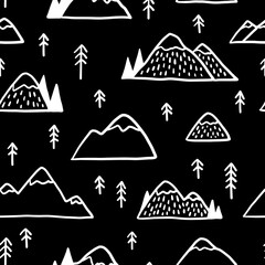 Seamless pattern with mountains. Hand drawn texture. Vector illustration.