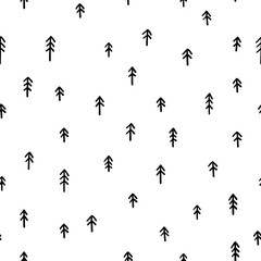 Seamless pattern with trees. Black and white texture for print.