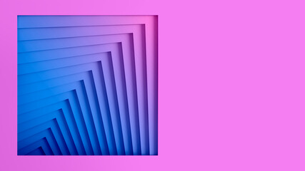Abstract three-dimensional minimal pastel pink and blue texture from a set of straight square borders of spiraling steps. 3D illustration