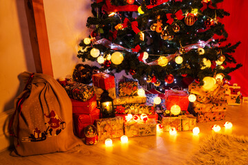 Beauty Christmas tree with lights and presents