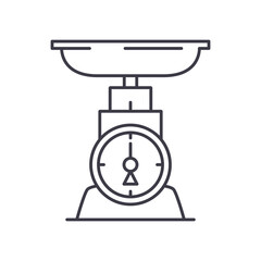 Kitchen scales icon, linear isolated illustration, thin line vector, web design sign, outline concept symbol with editable stroke on white background.