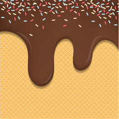 Flowing ice cream on wafer texture sweet food vector background design EPS10.