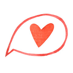 Cute red heart in round speech bubble shape isolated on white background. Hand-drawn. Love symbol. Valentine's Day.
