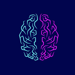 Brain line art colorful logo design. Abstract vector illustration.  New graphic style