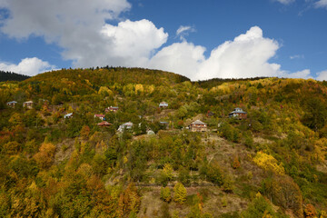 Autumn nature landscapes. ( wooden village houses ) Sinop, Turkey.