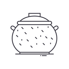 Kitchen pot concept icon, linear isolated illustration, thin line vector, web design sign, outline concept symbol with editable stroke on white background.