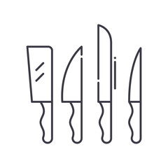 Kitchen knives set icon, linear isolated illustration, thin line vector, web design sign, outline concept symbol with editable stroke on white background.