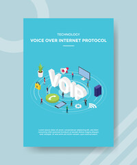 technology voice over internet protocol people standing around VOIP for template of banner and flyer for printing magazine cover and poster