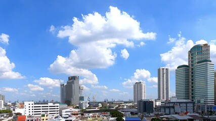 Time lapse of modern district cityscape with cloud pass over buildings and skyscrapers. Bangkok, Thailand - Powered by Adobe