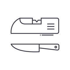 Kitchen knife sharprener icon, linear isolated illustration, thin line vector, web design sign, outline concept symbol with editable stroke on white background.