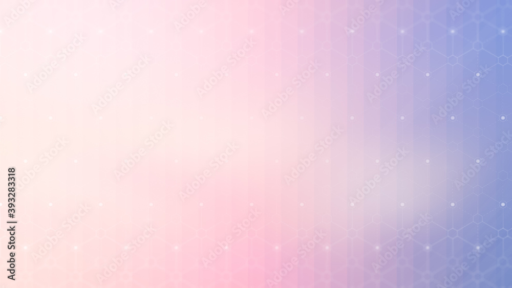 Poster Blockchain hexagonal pattern on a bright and colorful background. Light pink to purple color gradient. Modern abstract background in 4k resolution with copy space.
