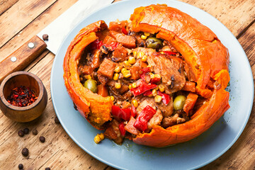 Baked pumpkin with meat