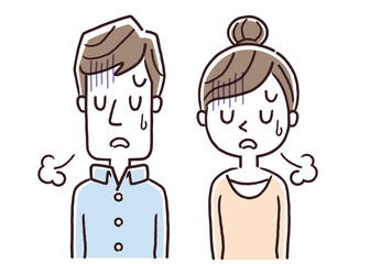 ベクターイラスト素材：落ち込んでため息をつく夫婦
