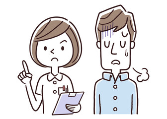 ベクターイラスト素材：看護師の女性と落ち込む男性
