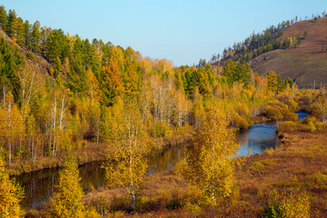  Autumn landscape in siberia. Horizontally. 
