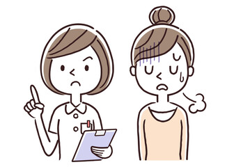 ベクターイラスト素材：看護師の女性と落ち込む女性
