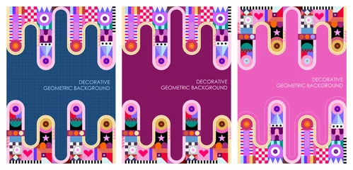 Door stickers Abstract Art Three options of decorative geometric pattern background. Vector mockup designs. Layered EPS 10.