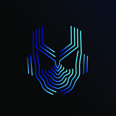 Robot logo design with dark background. Abstract cyborg human symbol for brand technology illustration. New graphic style