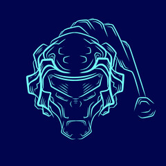 Santa robot logo line pop art portrait colorful design with dark background. Abstract vector illustration. New graphic style