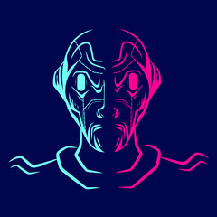 Robot logo design with dark background. Abstract cyborg human symbol for brand technology illustration. New graphic style