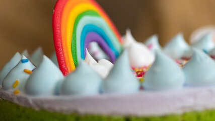 Fondant rainbow cake topper close view