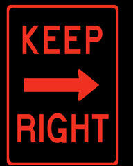 Keep Right Sign isolated on a black background