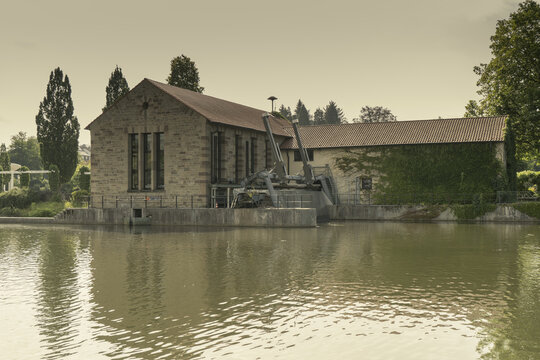 BIETIGHEIM-BISSINGEN, GERMANY - Jul 17, 2019: Hydroelectric power station on the Enz