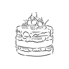 Doodle style birthday cake and cake slice illustration in vector format suitable for web, print, or advertising use. cake vector sketch illustration