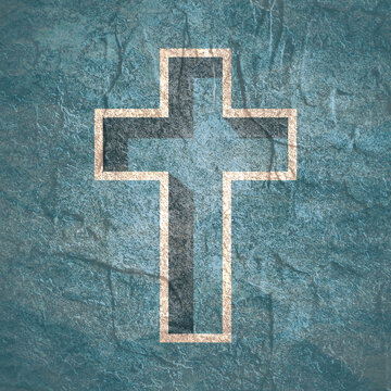 Christianity concept illustration. Outline cross with shadows