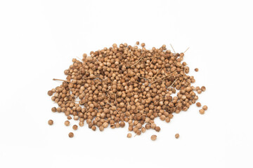 Coriander seeds on a white background.