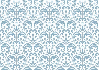 Tuinposter Floral pattern. Vintage wallpaper in the Baroque style. Seamless vector background. White and blue ornament for fabric, wallpaper, packaging. Ornate Damask flower ornament © ELENA
