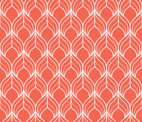 The geometric pattern with wavy lines. Seamless vector background. White and pink texture. Simple lattice graphic design