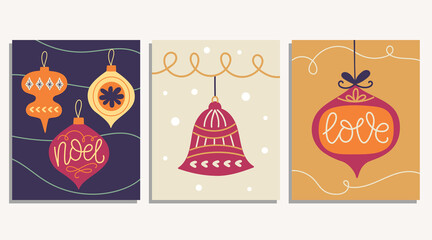 Christmas decorative cards set in retro vintage 1950s scandinavian style