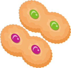 cartoon of cookies with melon and blueberry jam