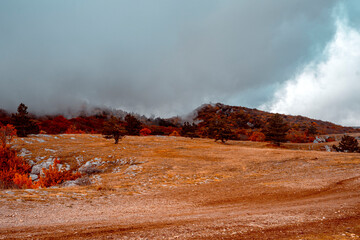 landscape with clouds and sun